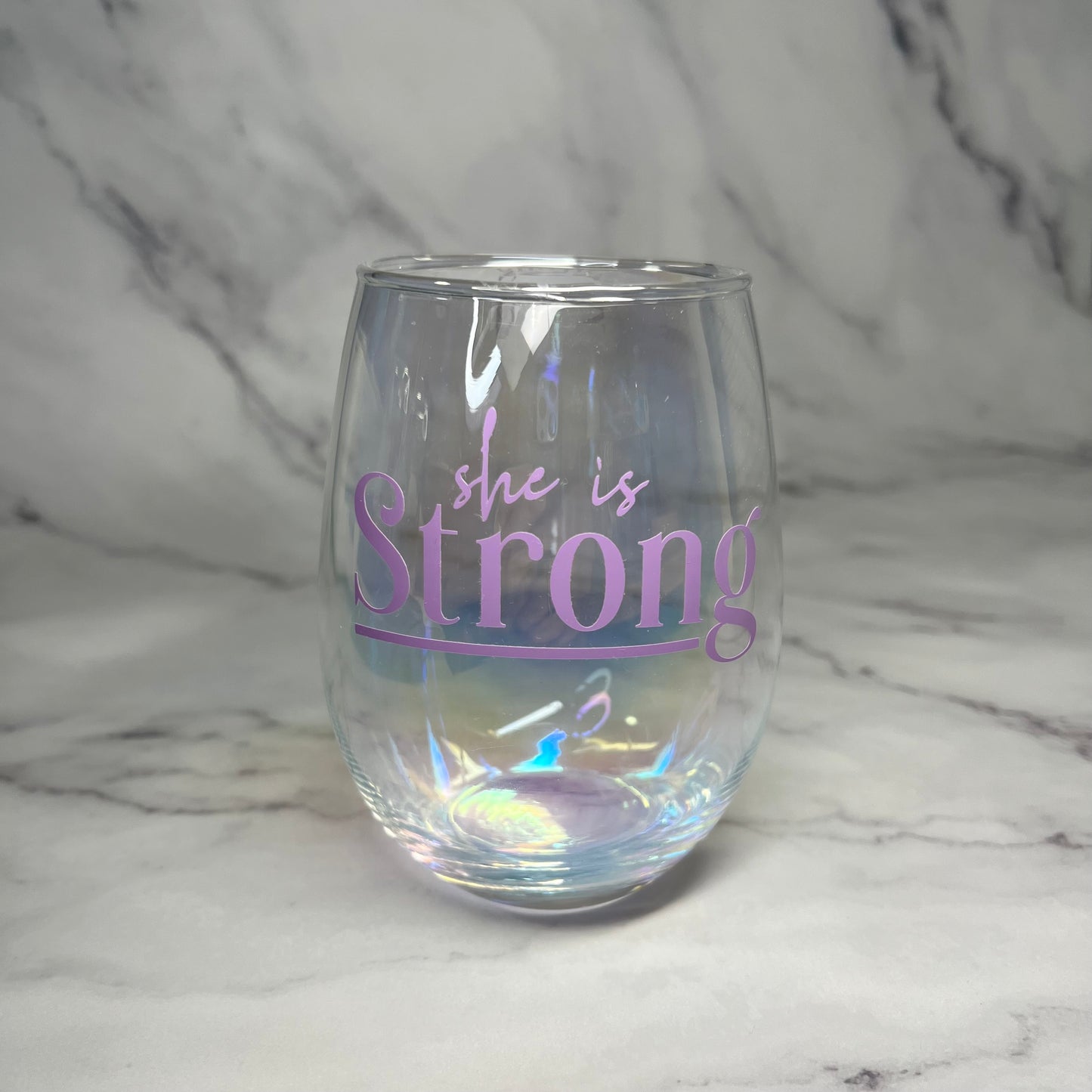 "Strong/Worthy" - Holographic Wine Glass